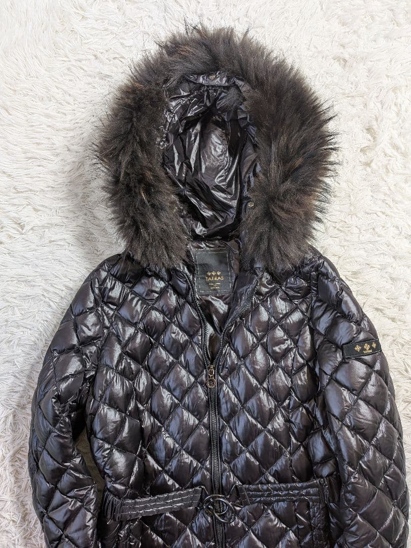 未使用級タトラス パルマ ダウンコート ロング丈 キルティング ベルト 黒 XL