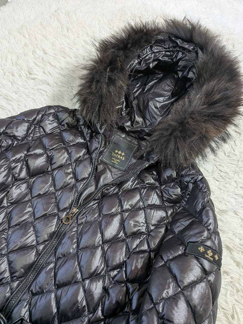 未使用級タトラス パルマ ダウンコート ロング丈 キルティング ベルト 黒 XL