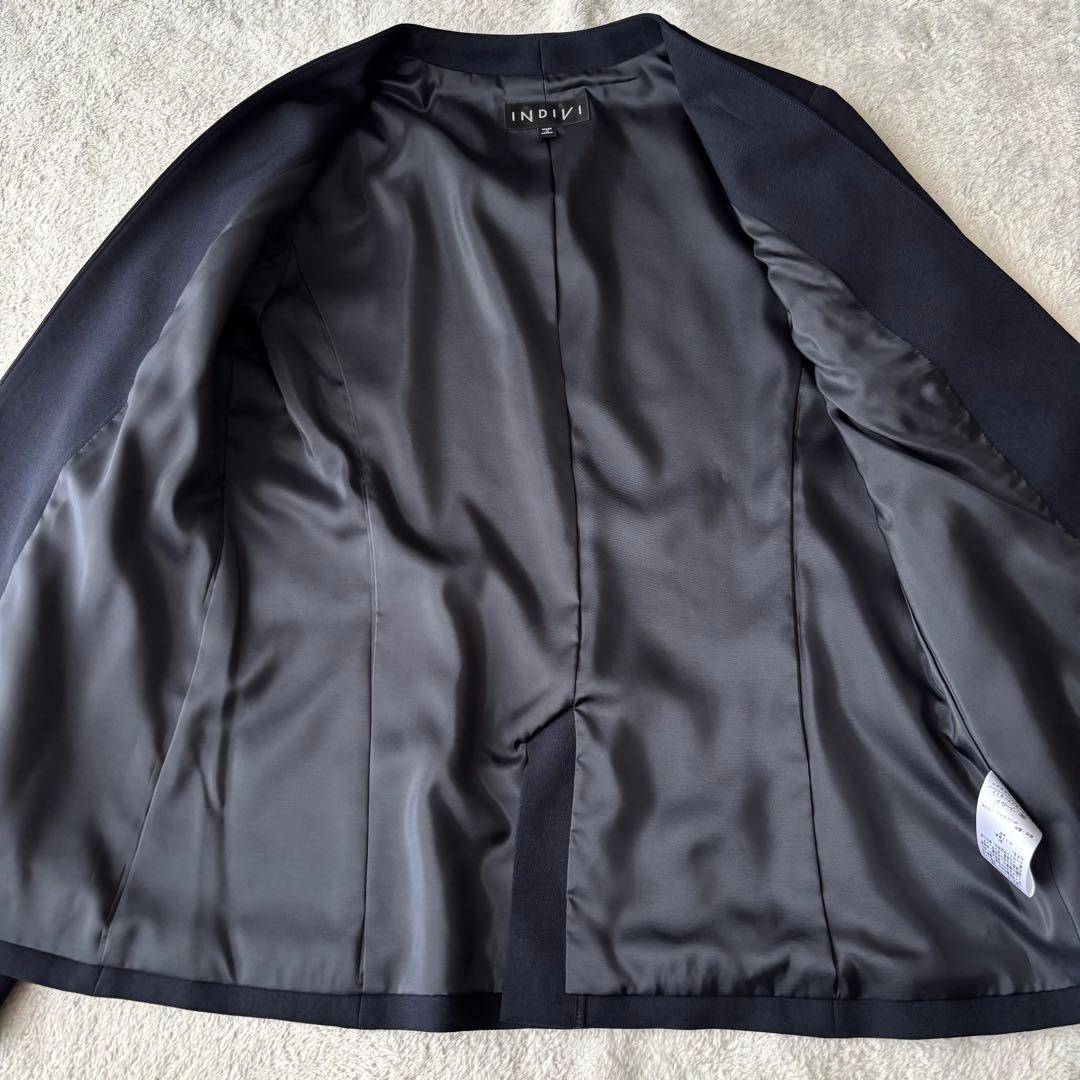 美品 INDIVI インディヴィ ノーカラー パンツスーツ ノーカラー L