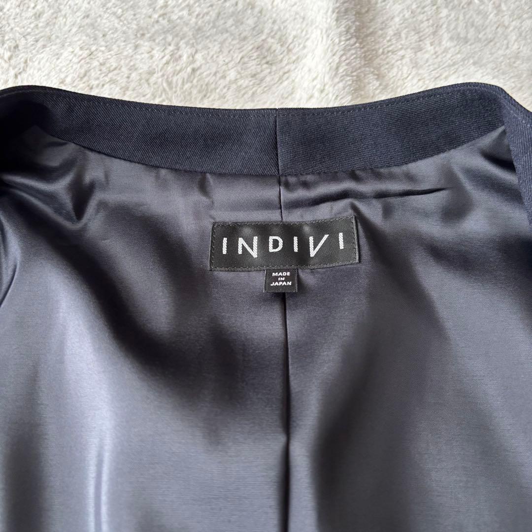 美品 INDIVI インディヴィ ノーカラー パンツスーツ ノーカラー L