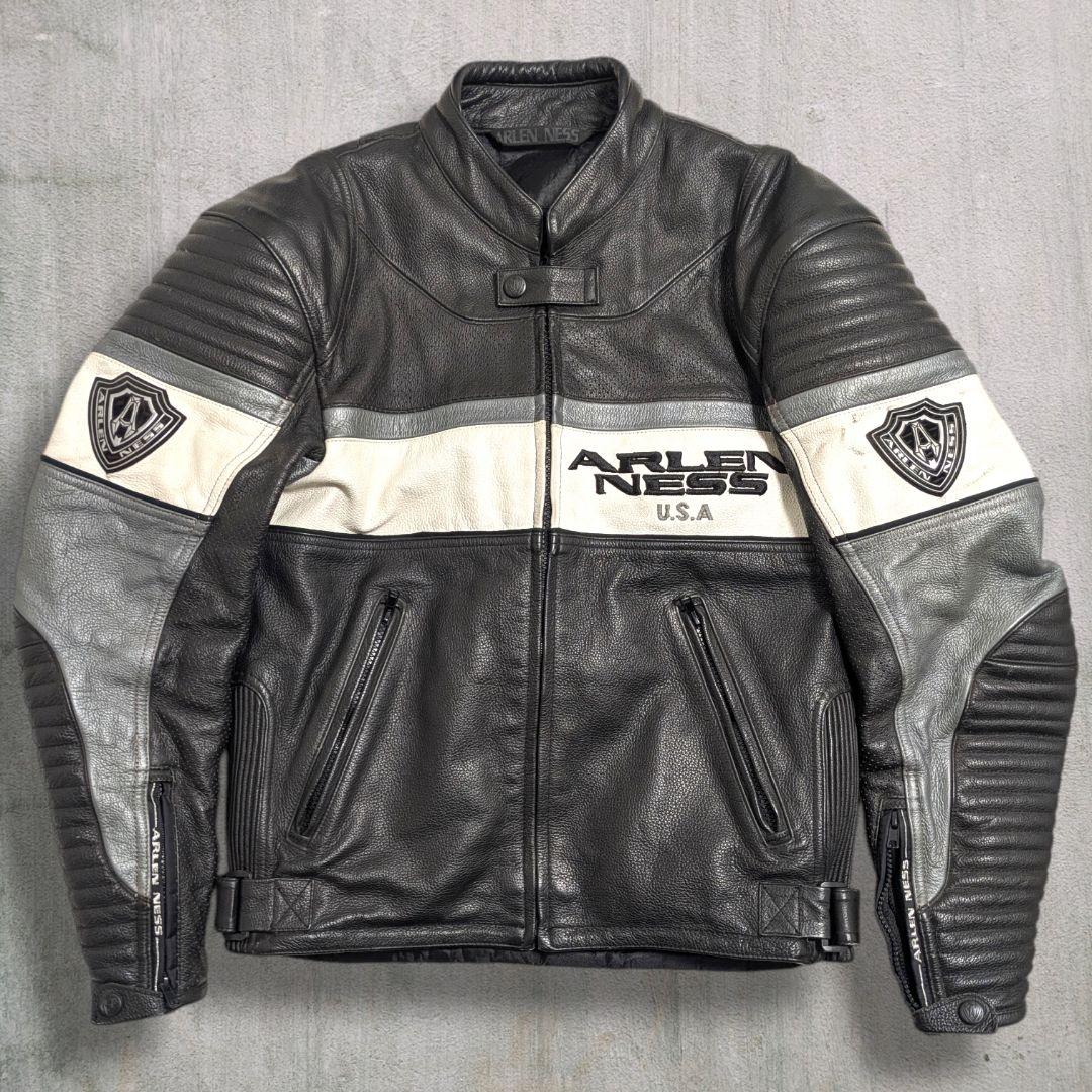 90s アレンネス ヴィンテージ レーシング レザージャケット 本革 Ｍ バイク