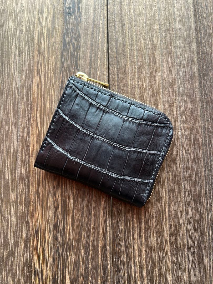 クロコダイル　ポロサス　ブラック　コンパクトウォレット　L字ファスナー　財布