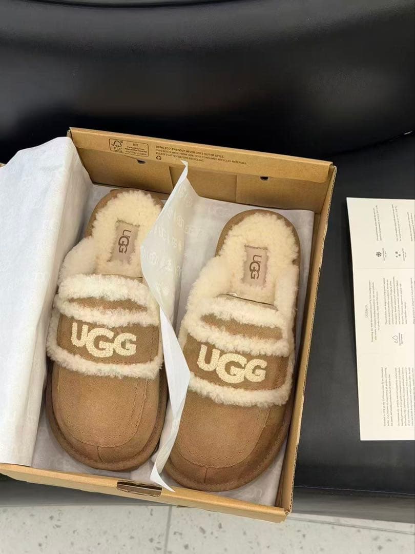 UGG スリッパ 平底 ムートン ファー スエード ベージュ レディース 37