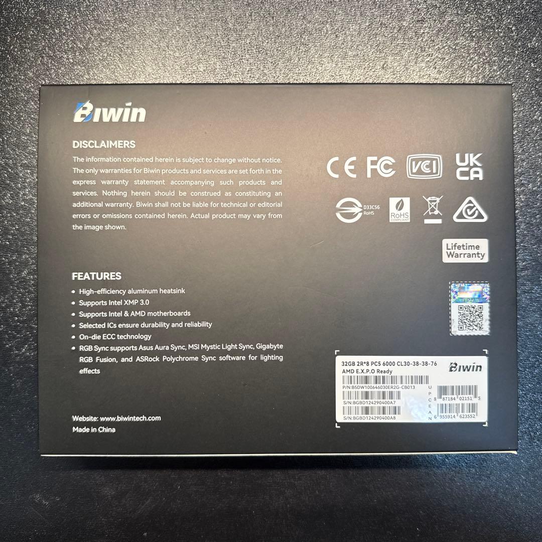 き*げ様 Biwin DW100 DDR5 64GB CL30 6000MHz