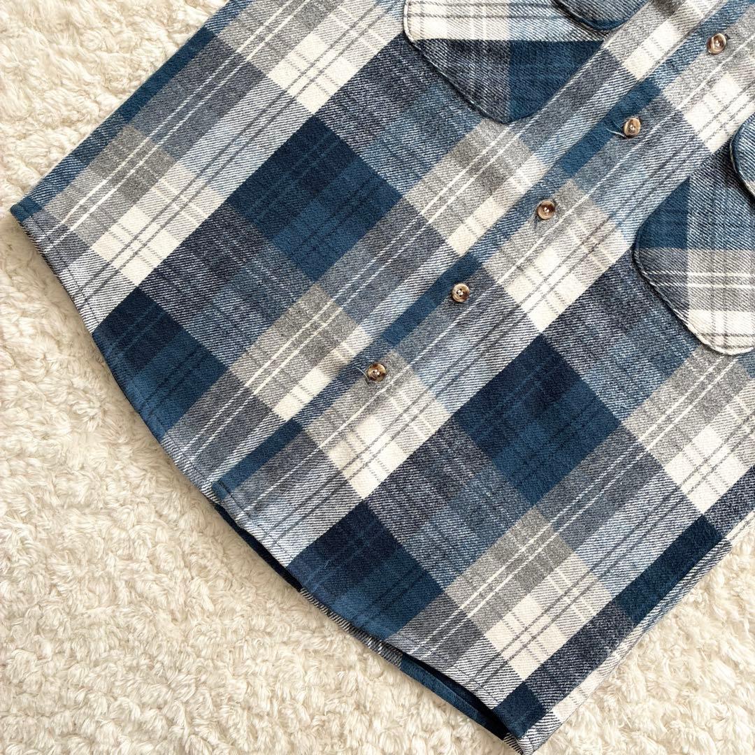 美品80s90sUSA製FIVE BROTHERネルシャツ 青×グレーチェックM