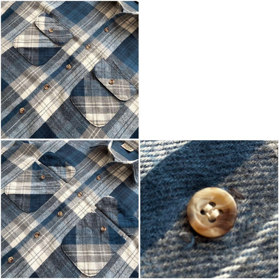 美品80s90sUSA製FIVE BROTHERネルシャツ 青×グレーチェックM