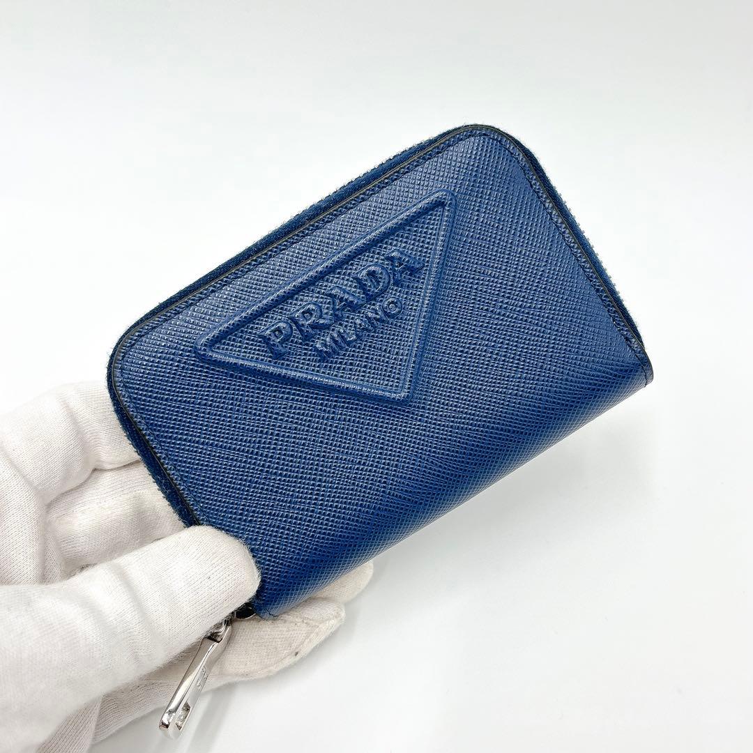 現行 美品 ＊ PRADA サフィアーノ 型押し 三角ロゴ ケース