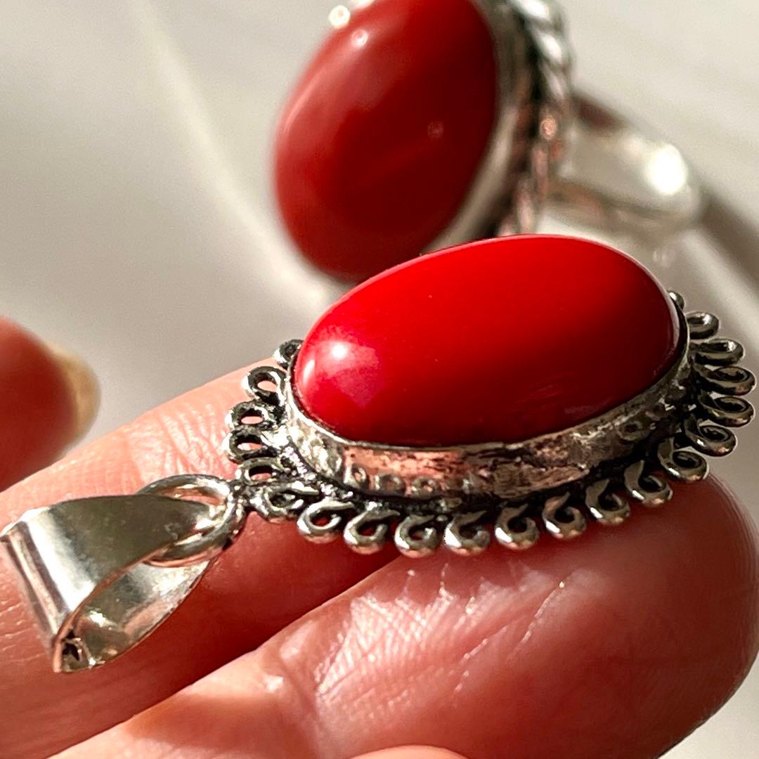 シルバーアクセサリー まとめ売り 925 レッドコーラル リング ペンダント
