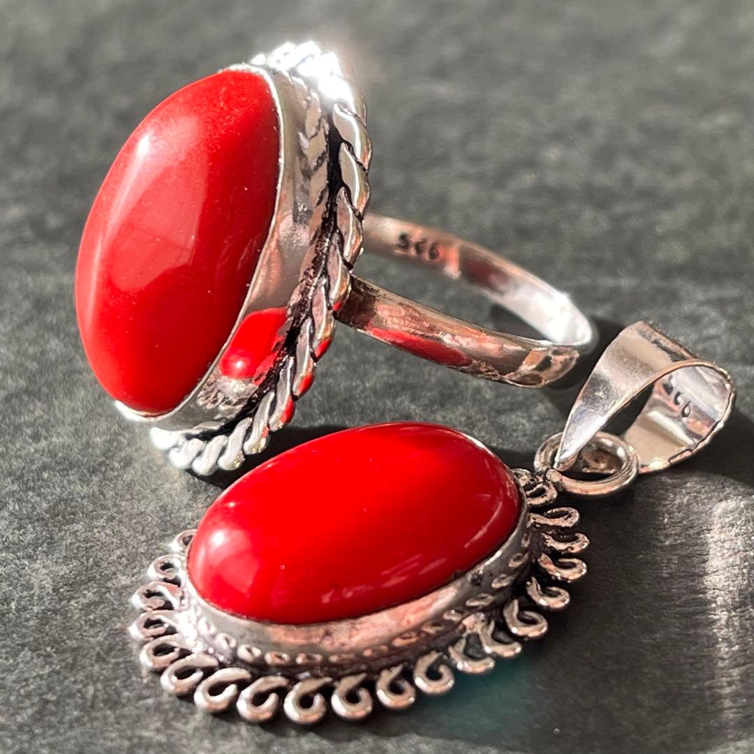 シルバーアクセサリー まとめ売り 925 レッドコーラル リング ペンダント