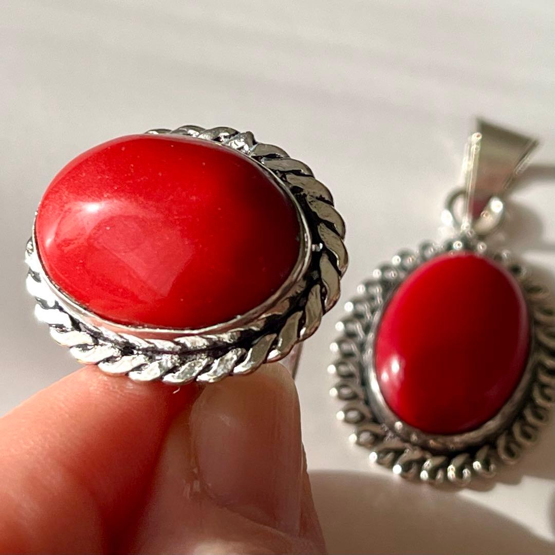 シルバーアクセサリー まとめ売り 925 レッドコーラル リング ペンダント
