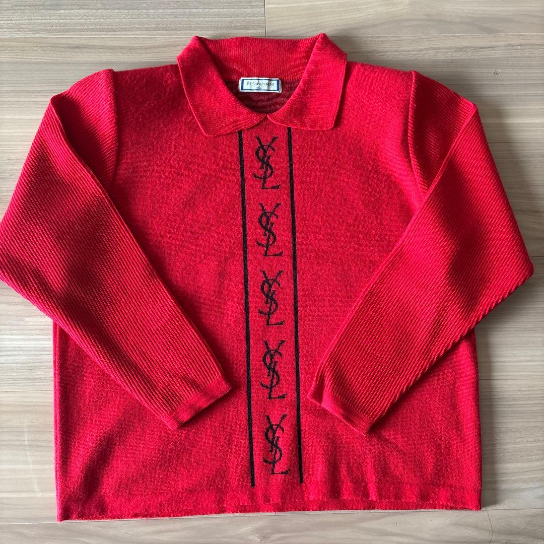 イブサンローラン　 Yves Saint Laurent レッドポロニットM 赤