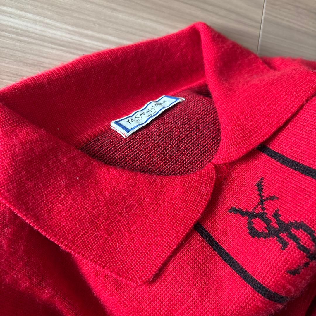 イブサンローラン　 Yves Saint Laurent レッドポロニットM 赤