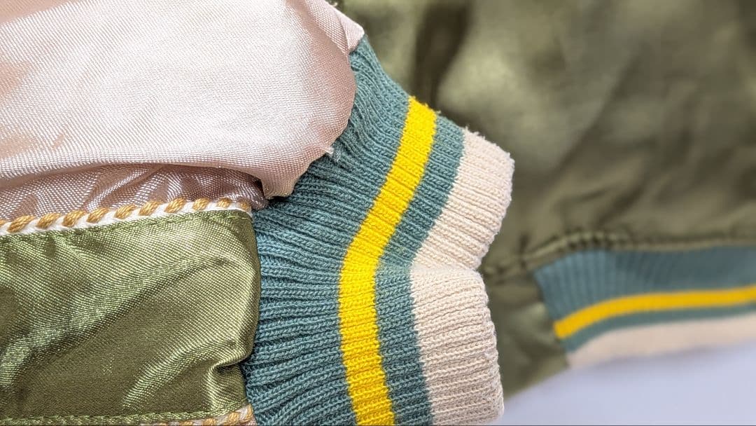 虎と龍　日本地図刺繍 オリーブグリーン スカジャン　リバーシブル