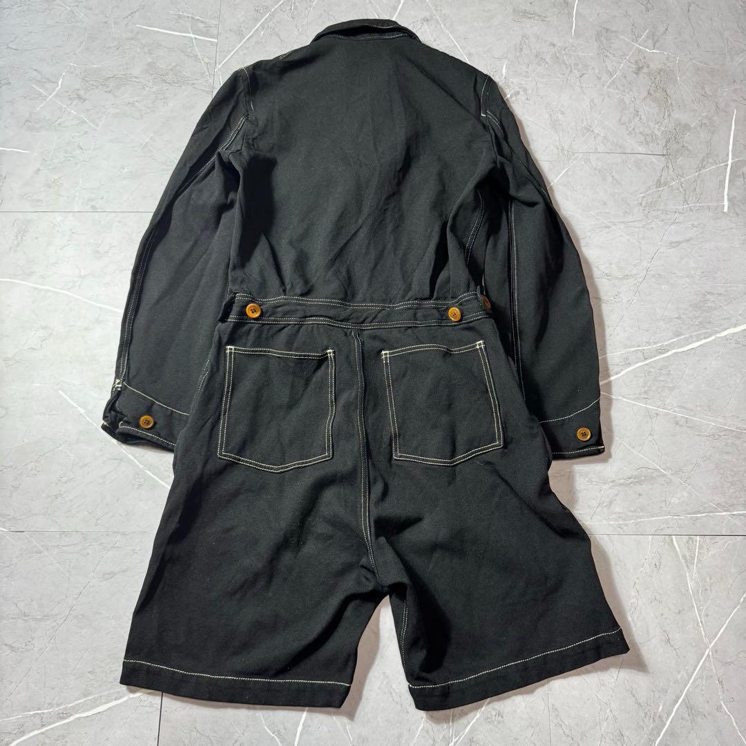 コムデギャルソンオムプリュス　ハーフパンツ　つなぎ　ポリ縮　ブラック　白ステッチ