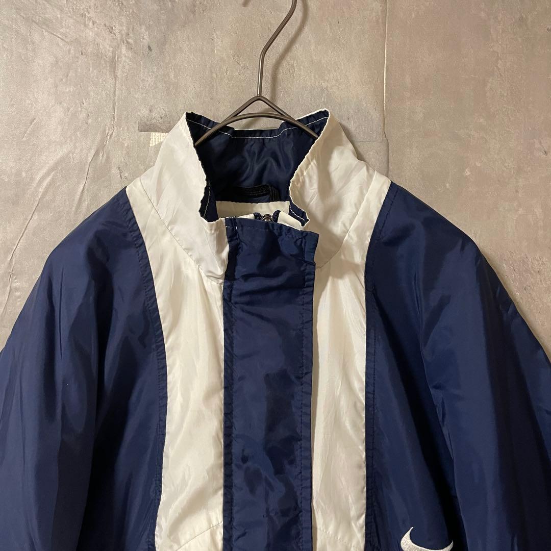 NIKEナイキナイロントラックジャケットブルゾン紺ネイビー白ホワイト刺繍ロゴ希少