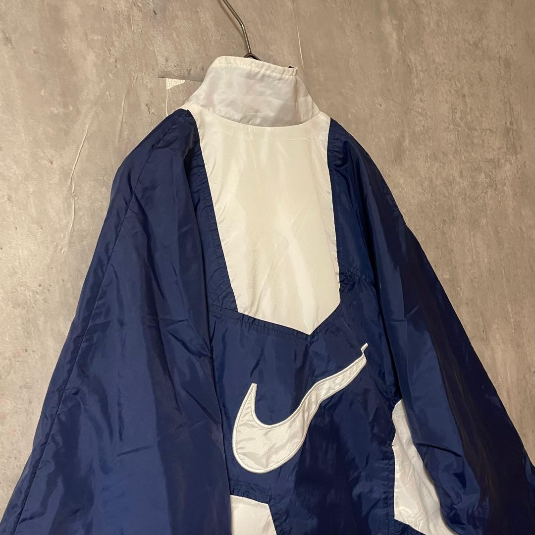 NIKEナイキナイロントラックジャケットブルゾン紺ネイビー白ホワイト刺繍ロゴ希少