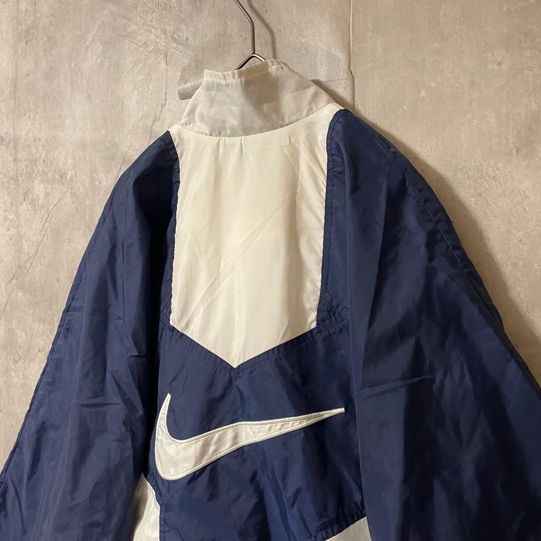 NIKEナイキナイロントラックジャケットブルゾン紺ネイビー白ホワイト刺繍ロゴ希少