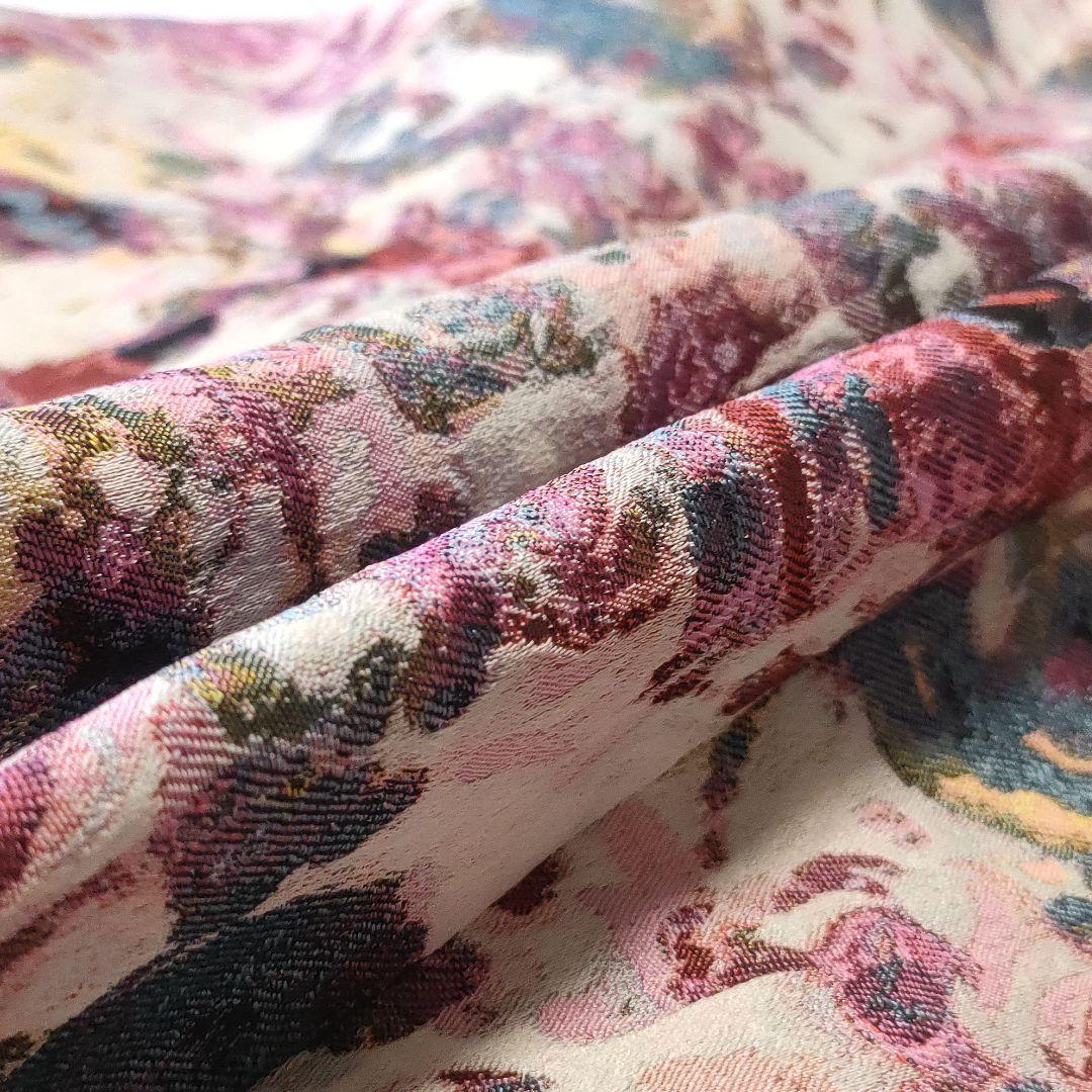 極美品✨ルルウィルビー　ジャガード織りひざ丈ワンピース　パフスリーブ　ピンク　1