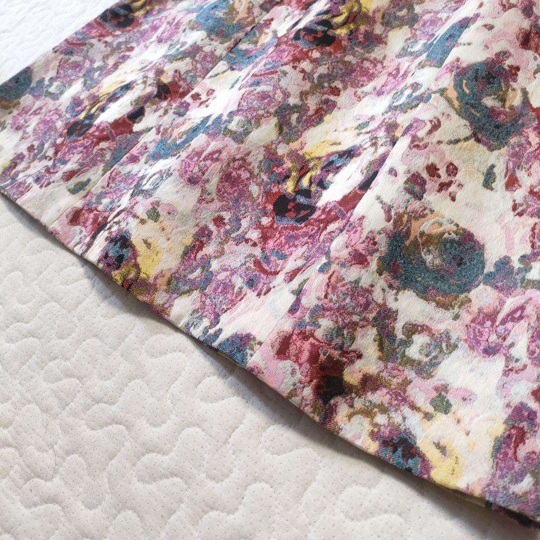 極美品✨ルルウィルビー　ジャガード織りひざ丈ワンピース　パフスリーブ　ピンク　1