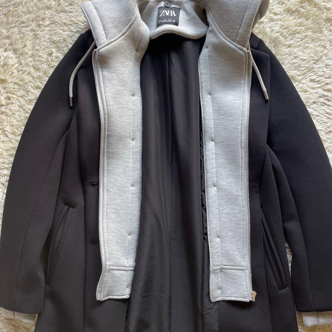 極美品　ZARA　チェスターコート　デタッチャブルフード コントラスト