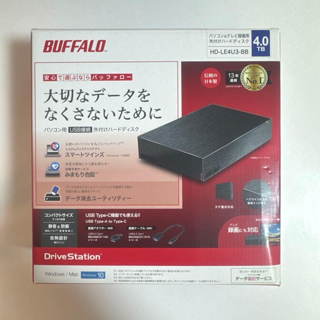 BUFFALO 4TB 外付けハードディスク HD-LE4U3-BB