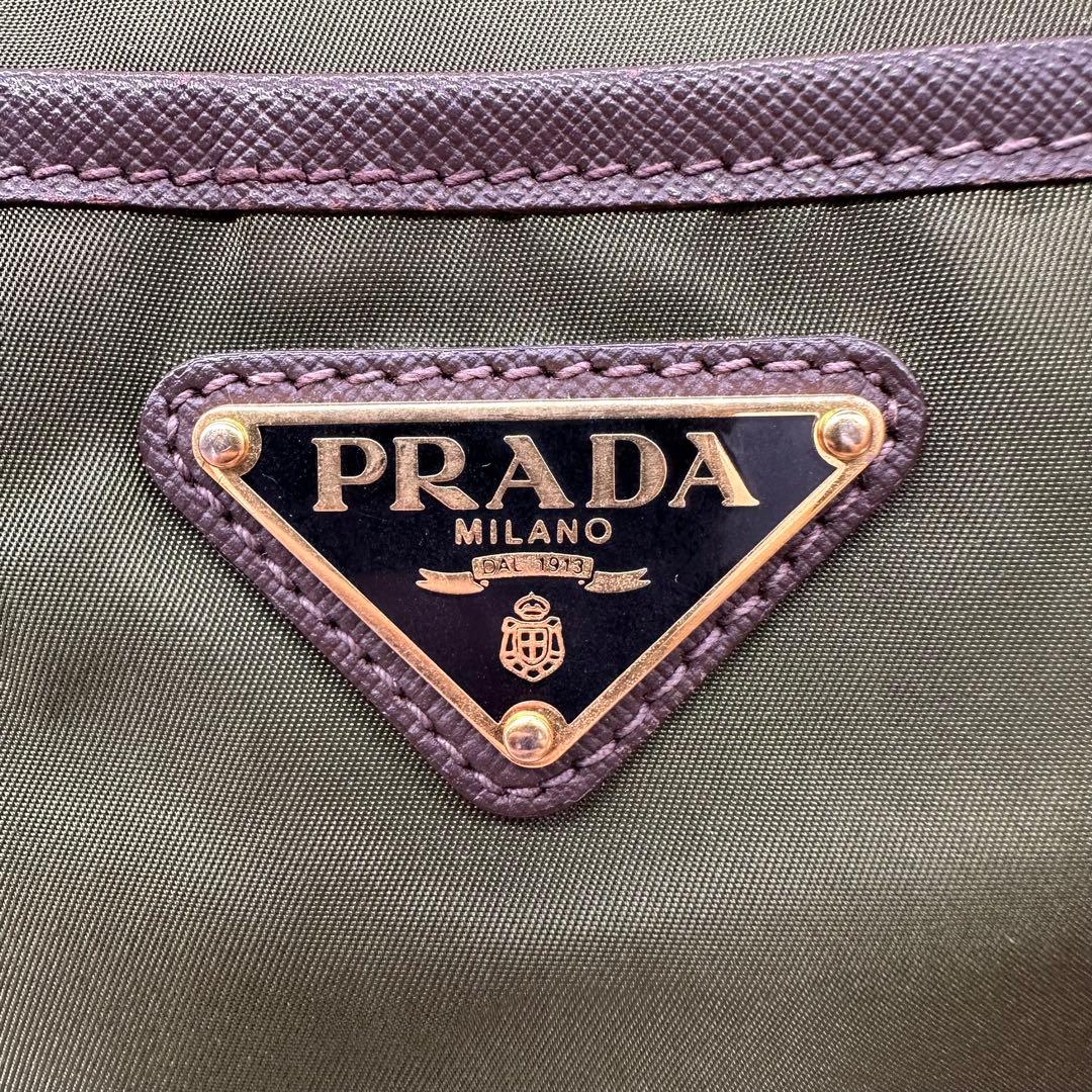 【美品】プラダ トートバッグ ナイロン グリーン 三角ロゴ