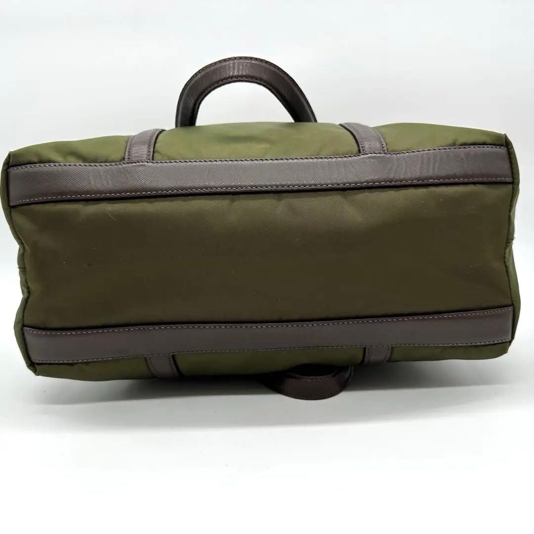 【美品】プラダ トートバッグ ナイロン グリーン 三角ロゴ