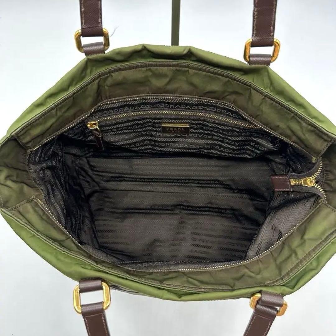 【美品】プラダ トートバッグ ナイロン グリーン 三角ロゴ