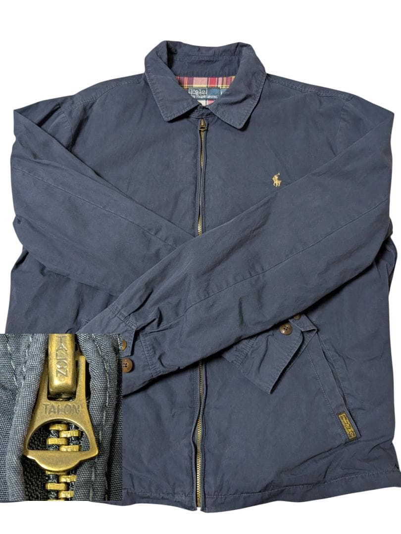 90s ラルフローレン スイングトップ TALONジップ L 紺 チェック