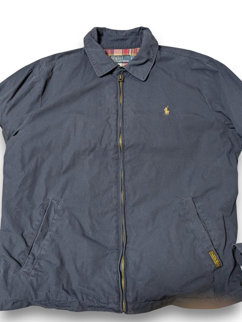 90s ラルフローレン スイングトップ TALONジップ L 紺 チェック