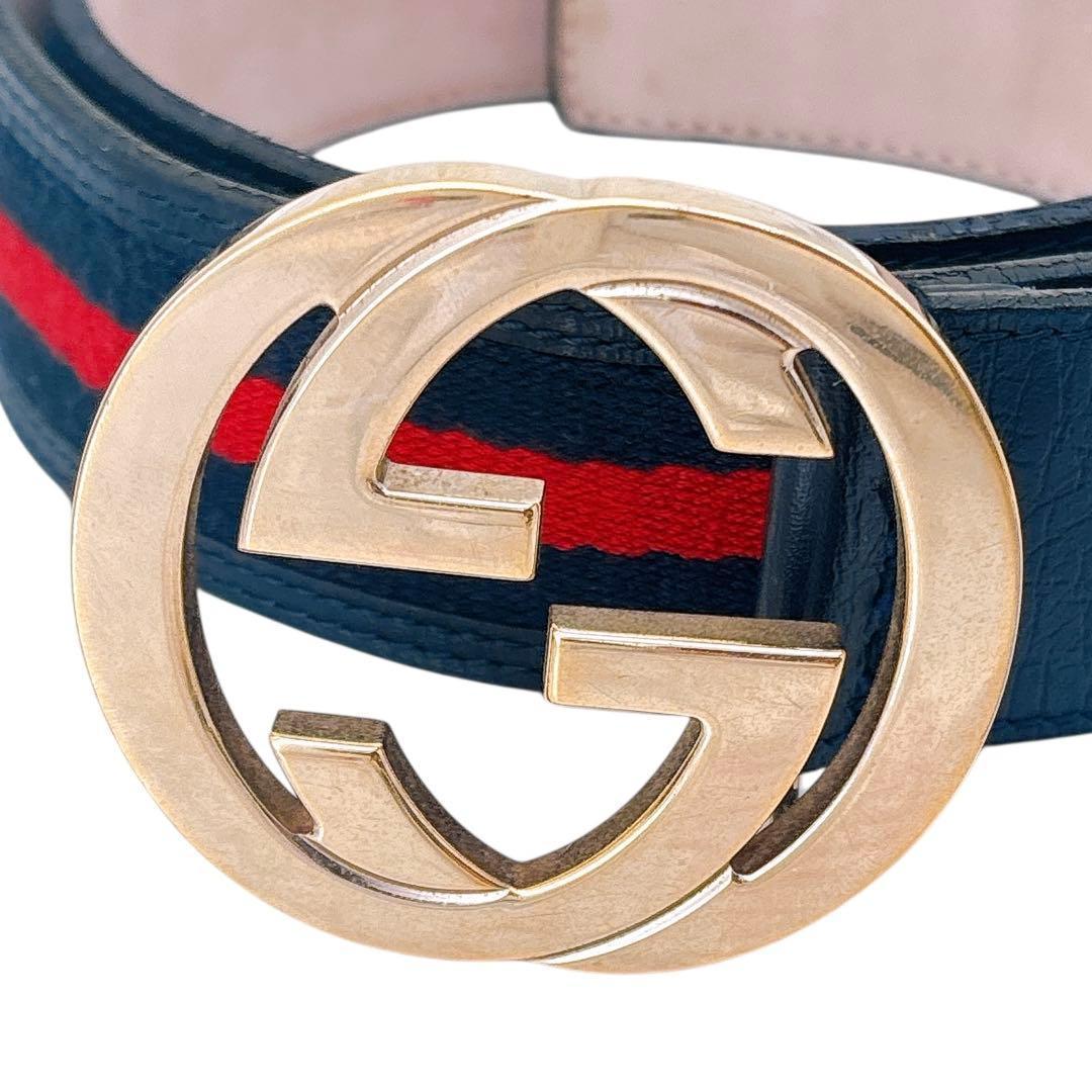 希少GUCCI/ベルト/シェリーライン/インターロッキング/レザー/M918T