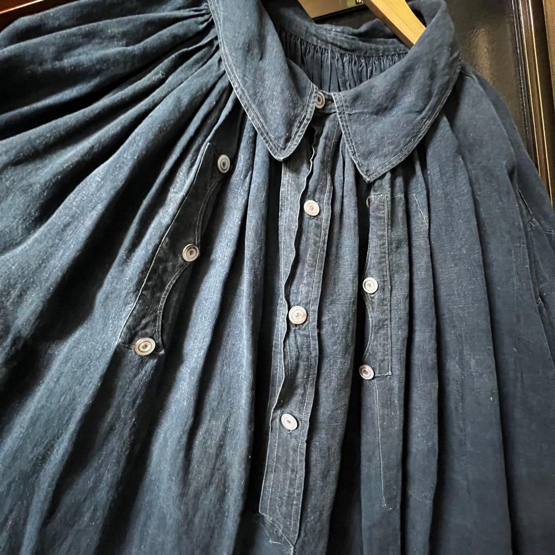 1900s 10s french vintage インディゴリネン スモック