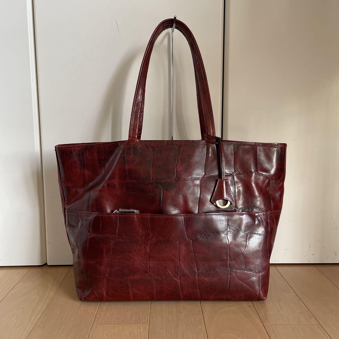 アニアリ aniary ビッグスタンプクロコレザートート 中古レッドブラウン
