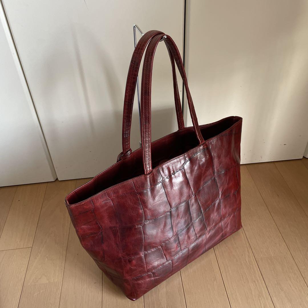 アニアリ aniary ビッグスタンプクロコレザートート 中古レッドブラウン