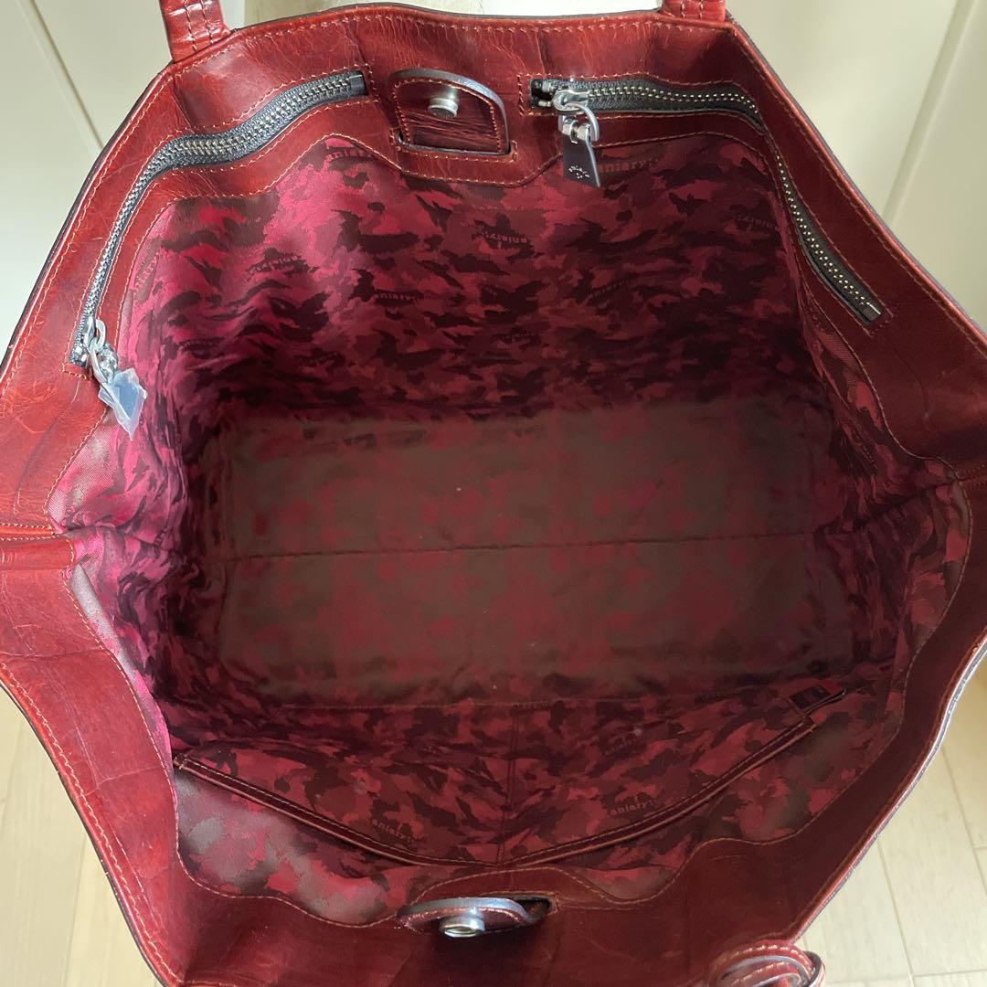 アニアリ aniary ビッグスタンプクロコレザートート 中古レッドブラウン