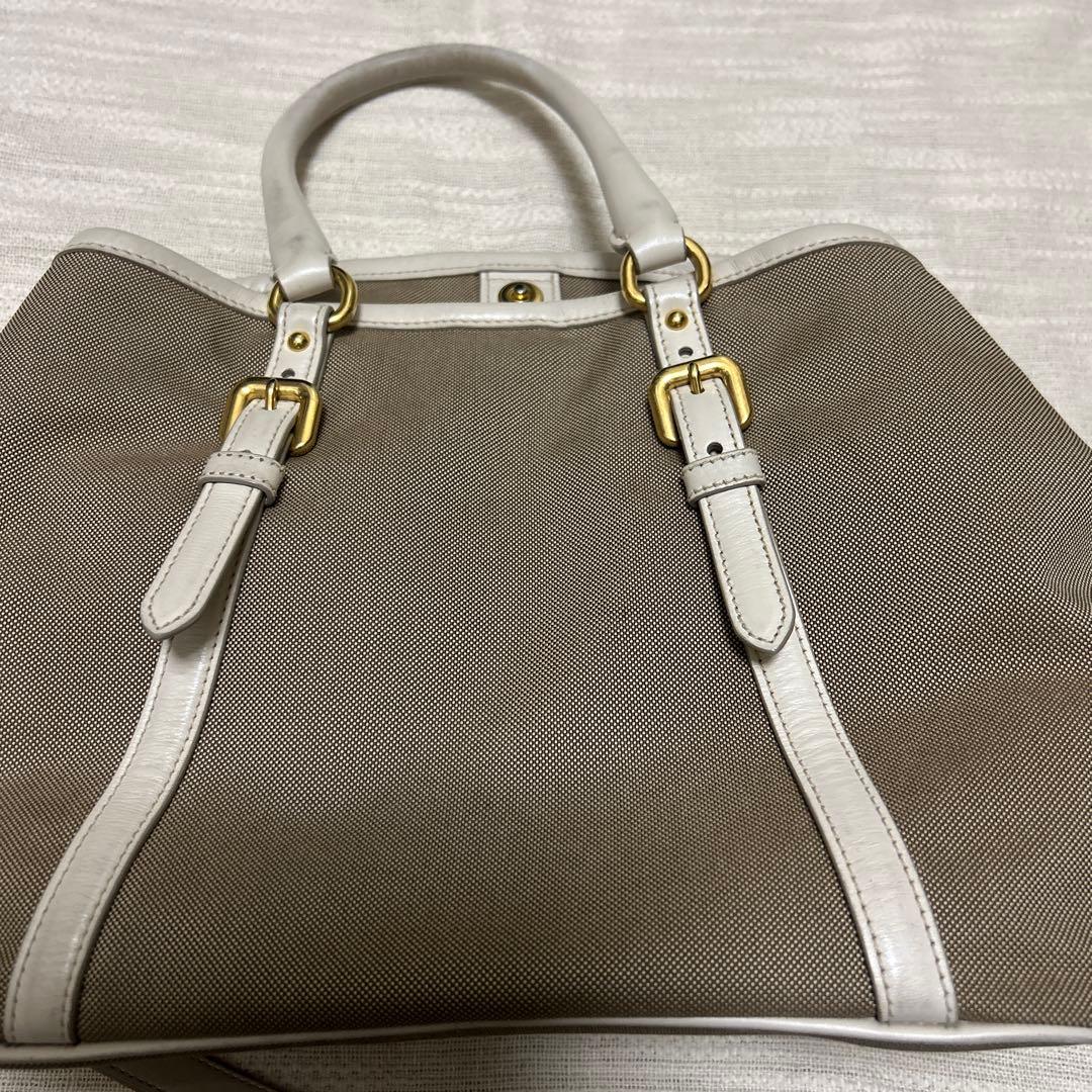 PRADA グレー キャンバス ハンドバッグ