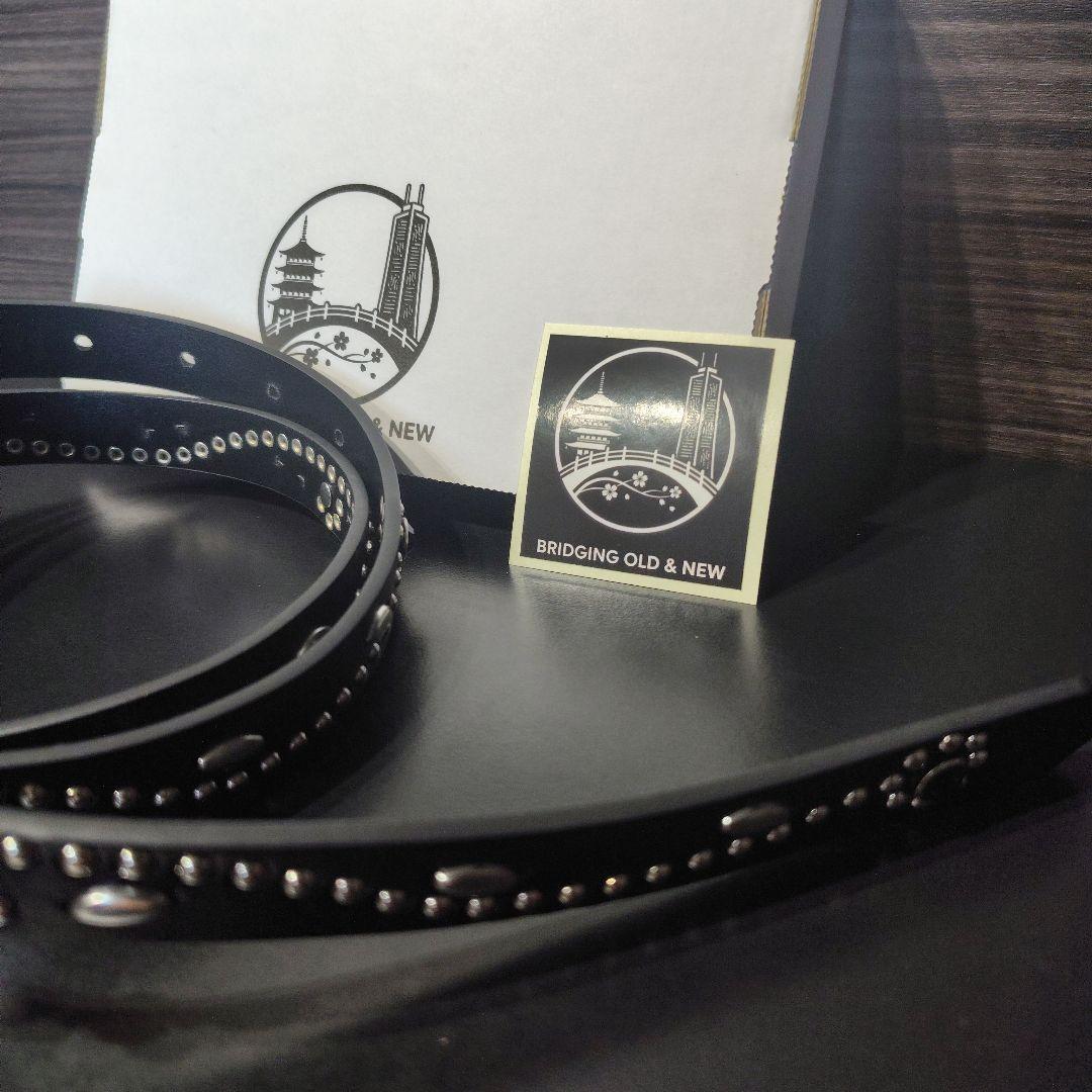 フラワー黒■フルスタッズ本革レザーナローベルト！ブラックダイヤモンドオニキス