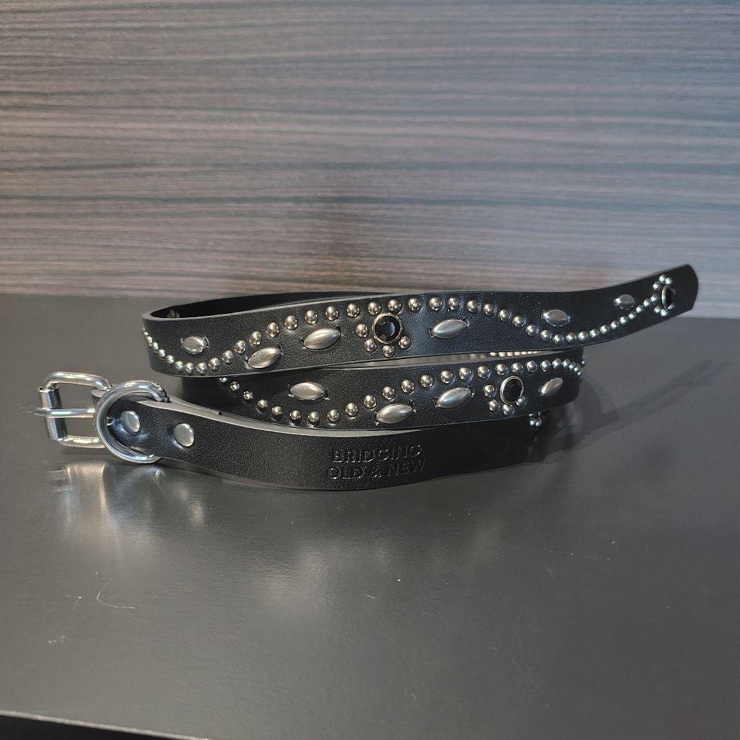 フラワー黒■フルスタッズ本革レザーナローベルト！ブラックダイヤモンドオニキス