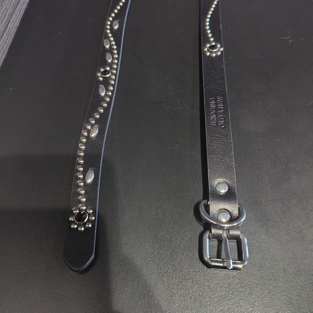 フラワー黒■フルスタッズ本革レザーナローベルト！ブラックダイヤモンドオニキス