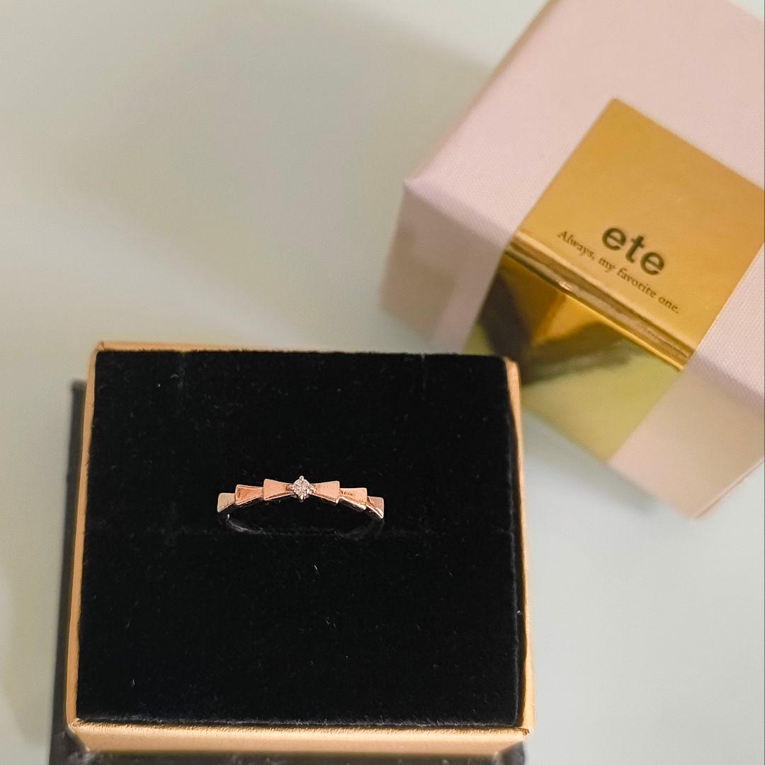 ete　K10 PG　リボン　ダイヤモンド　ピンキー　リング　3号