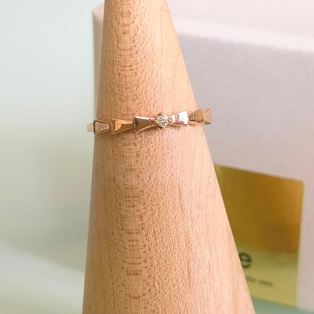 ete　K10 PG　リボン　ダイヤモンド　ピンキー　リング　3号