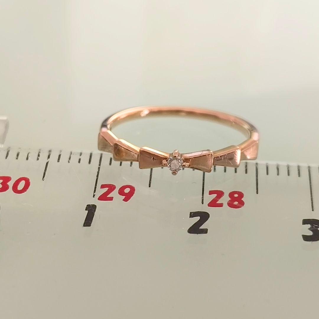 ete　K10 PG　リボン　ダイヤモンド　ピンキー　リング　3号