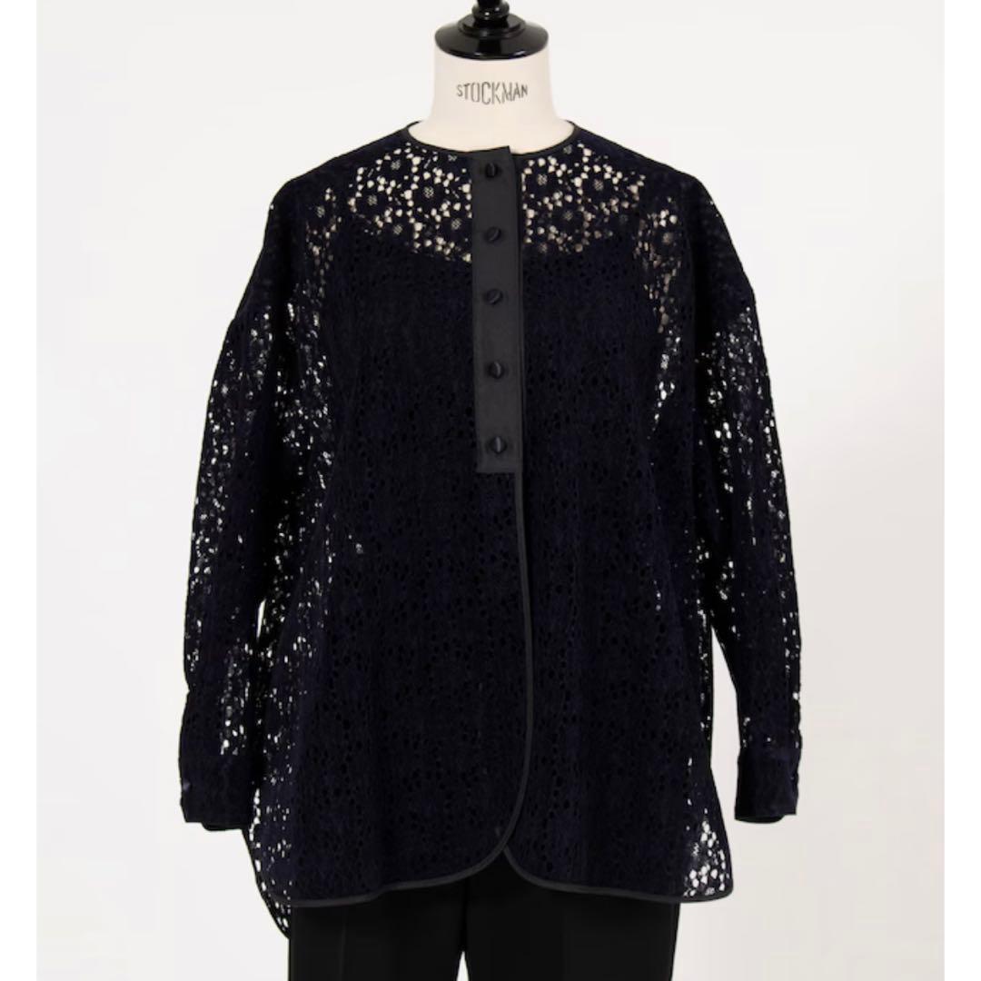 完売品✨yori フロッキーレースシャツ　ネイビー　Fサイズ 2025AW