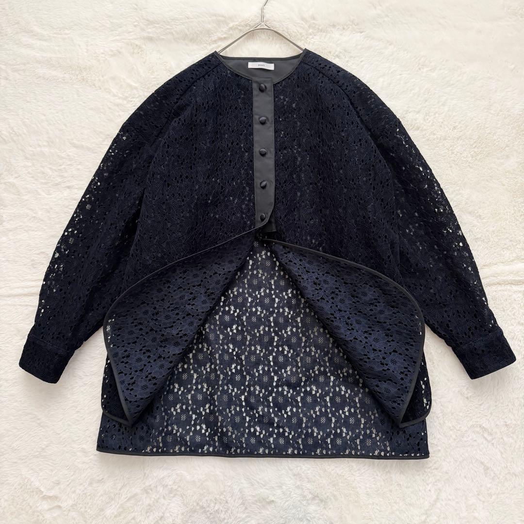 完売品✨yori フロッキーレースシャツ　ネイビー　Fサイズ 2025AW