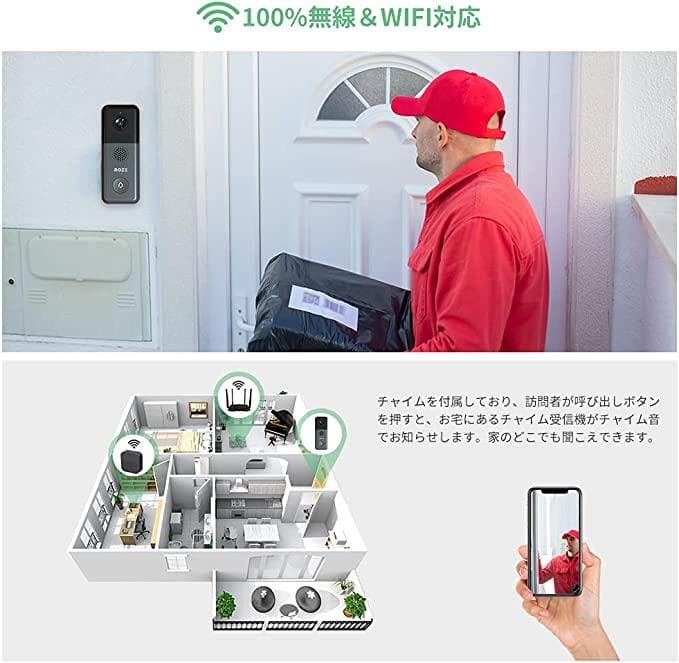 【 ワイヤレス インターホン】スマホ連動 広角 暗視 録画 双方向音声 遠隔監視