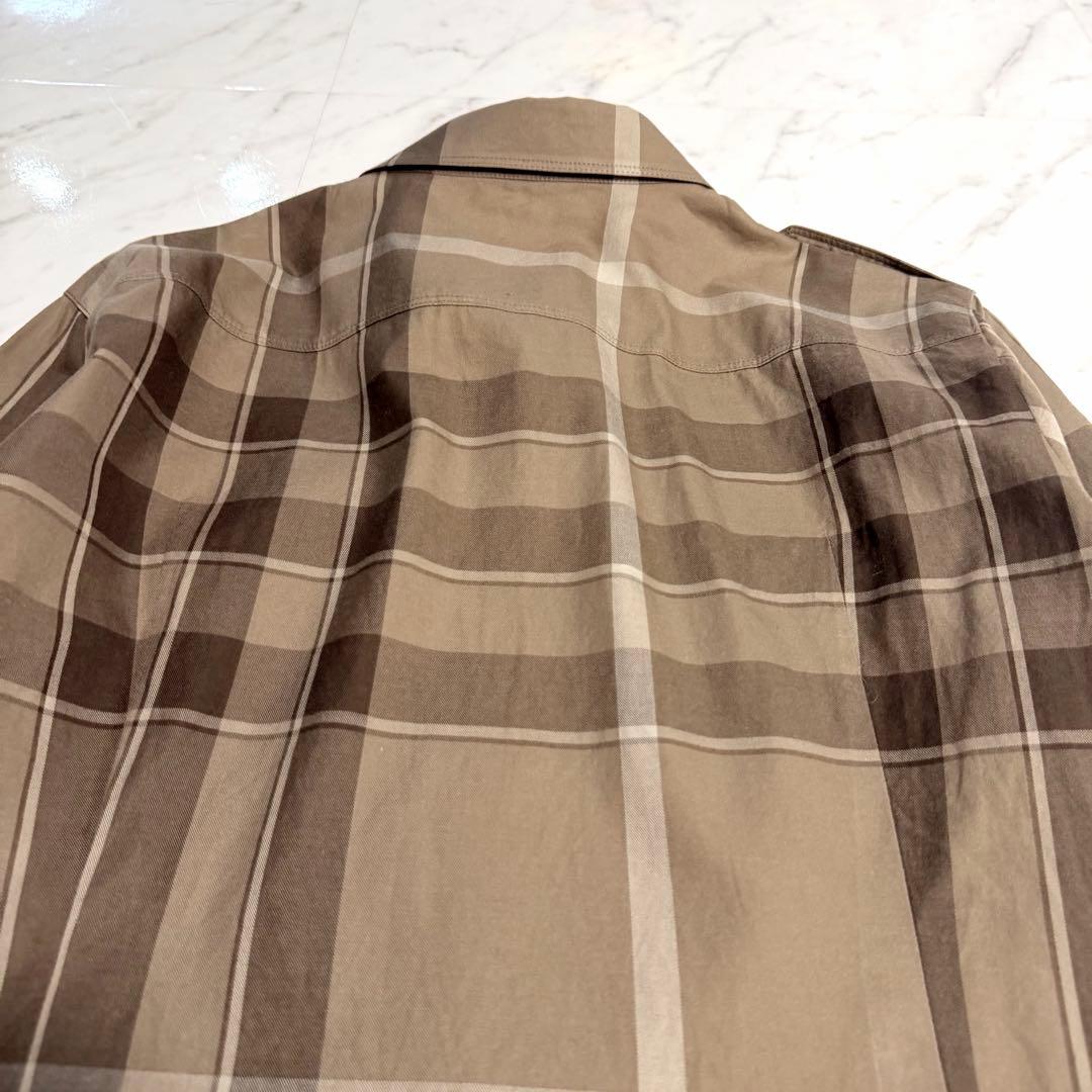 【美品】バーバリーロンドン メガチェック柄 長袖 シャツ 46 大きいサイズ 茶