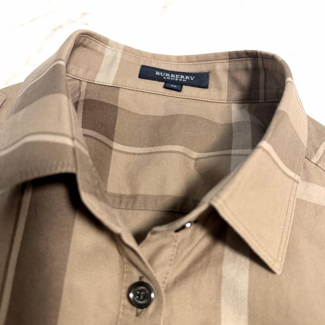 【美品】バーバリーロンドン メガチェック柄 長袖 シャツ 46 大きいサイズ 茶