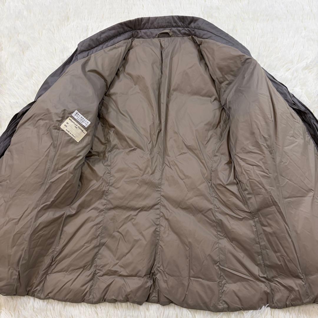 ブルネロクチネリ ショールカラー ライトダウンジャケット リブニット グレージュ