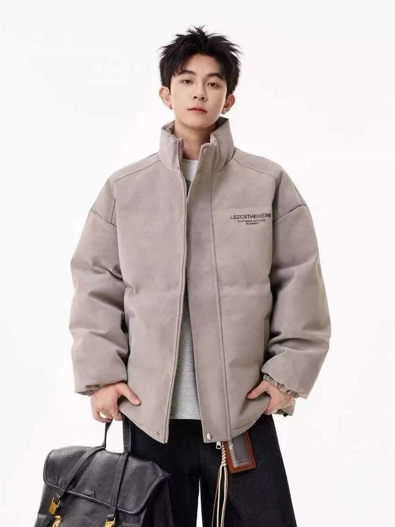 グレー ダウンジャケット フリース風