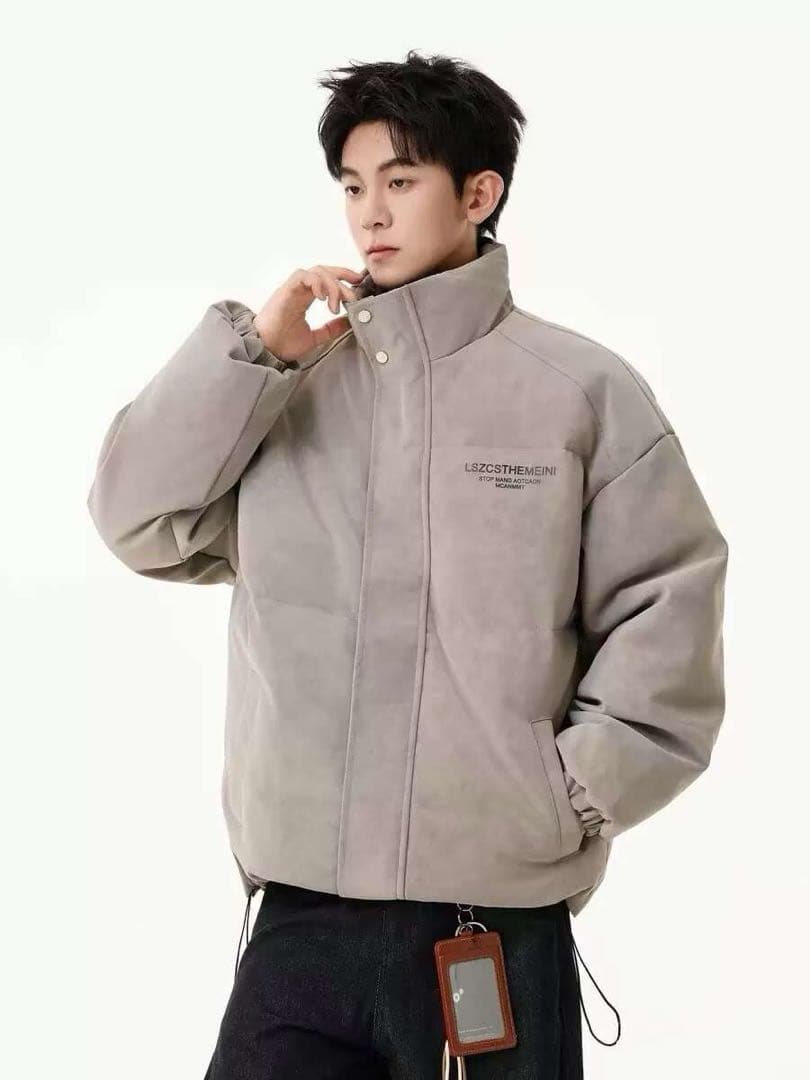 グレー ダウンジャケット フリース風